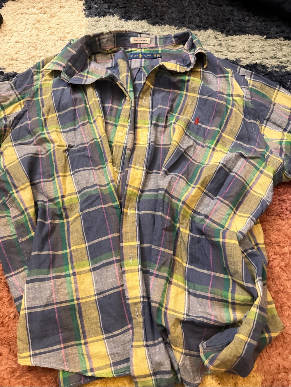 Polo Ralph Lauren Men’s Indian Madras Yellow & Navy Plaid Button Down Shirt